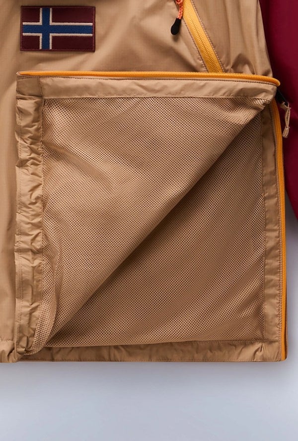 Napapijri Men's Rainforest Ripstop Anorak Jacket - Beige / Red / Yellow