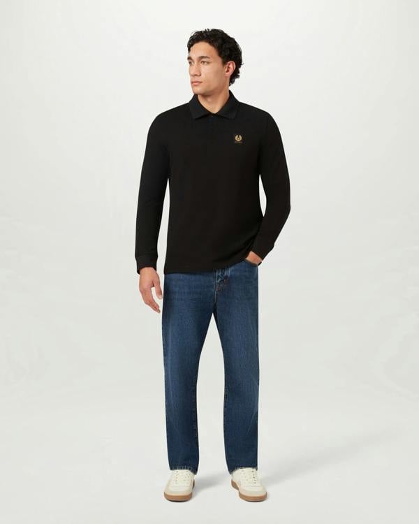 Belstaff Mens Long Sleeved Logo Polo - Black | CHO | Designer Mens Long Sleeve Polo Shirts