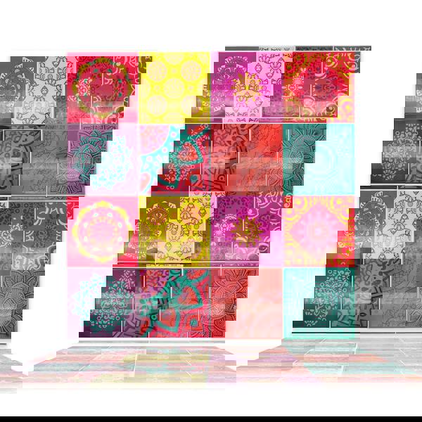 Colourful Mandala Spanish Glossy 3D Sticker Tile 15.4 cm (6 in) - 16pcs in a pack