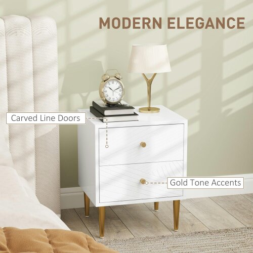 Wyld Haus Dina White And Gold 2 Drawer Elegant Bedside Table