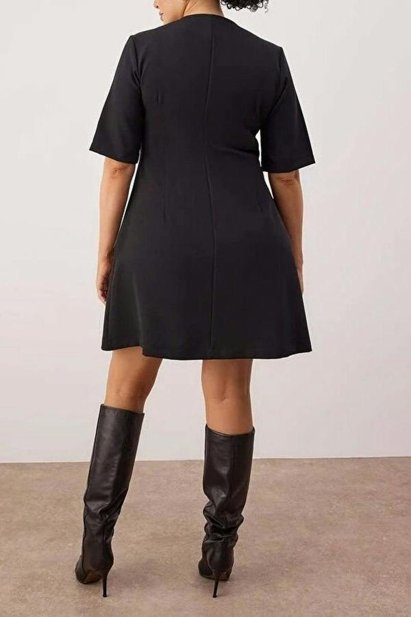 WOVCOR Buttoned Mini Woven Plus Size Dress