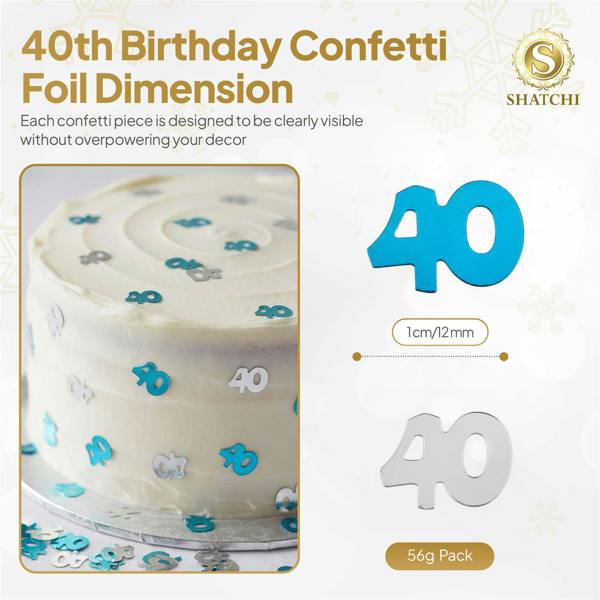 40th Birthday Blue & Silver Metallic Confetti Table Decoration Pack, Foil Finish image 1