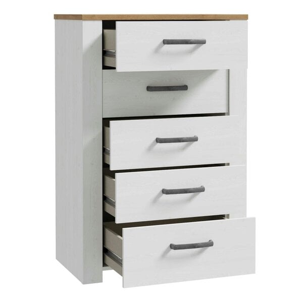 Wyld Haus Kyoto White and Natural Oak Wood 5 Drawer Narrow Storage Chest