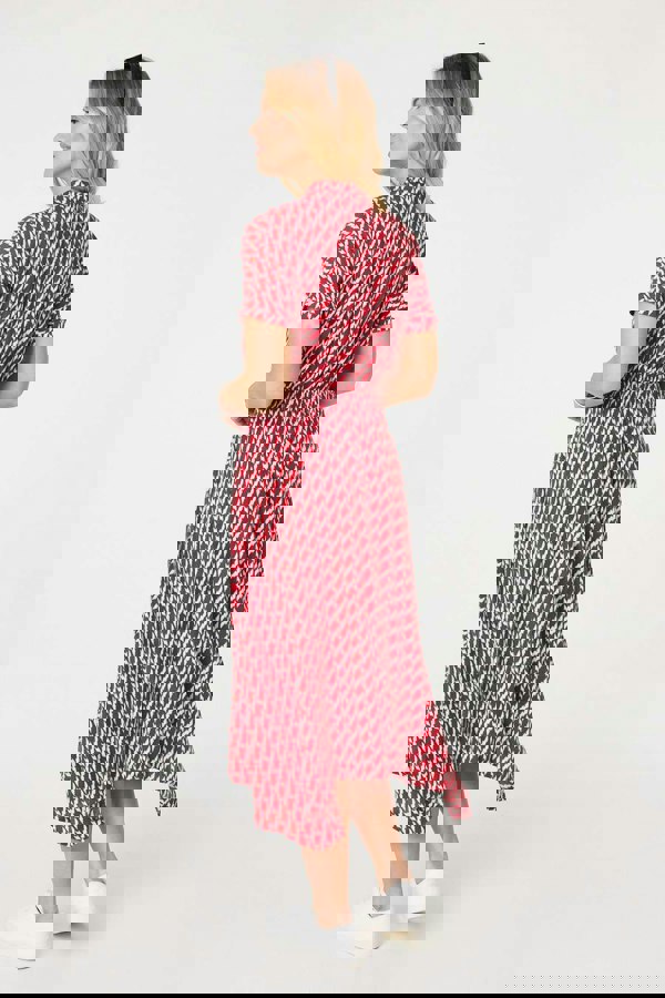 Red | Geo Print Hanky Hem Midi Dress