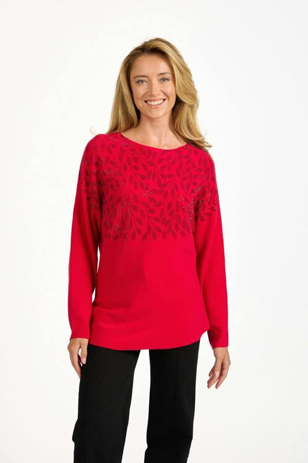 Leaf Diamanté Embellished Batwing Jumper
