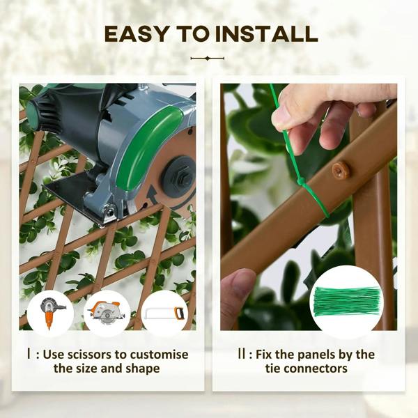 Green faux trellis panel with tie connectors for easy assembly