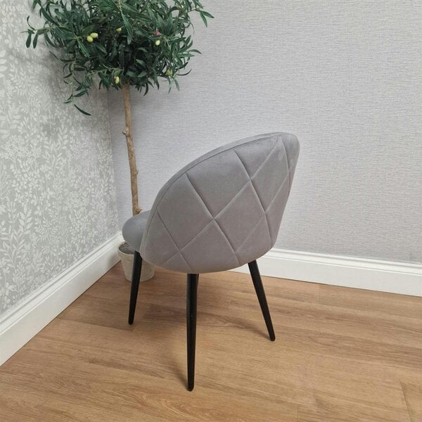 Kosy Koala Set of 4 Grey Velvet Dining Chairs with Curved Backrests & Black Metal Legs, 77x44x59 cm