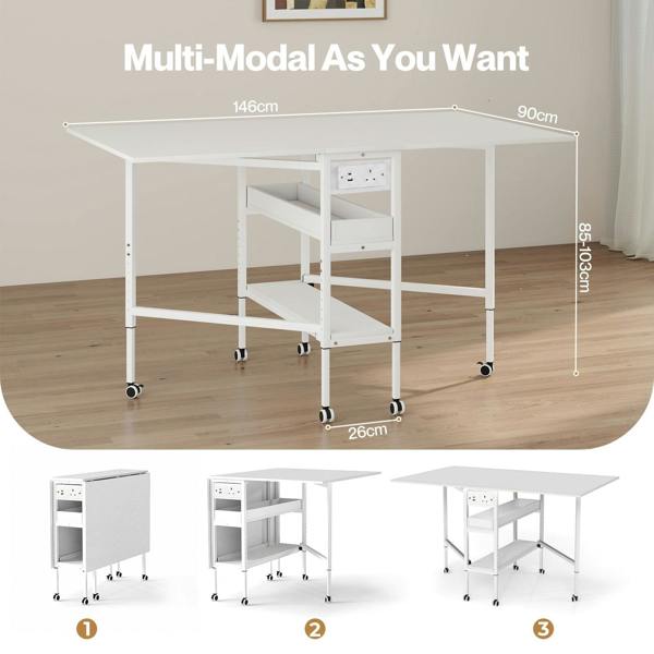 Levede Sewing Table Foldable Craft Desk Height Adjustable with Storage Black