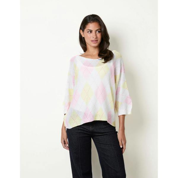 Blue Vanilla Diamond Print Fine Gauge Batwing Jumper