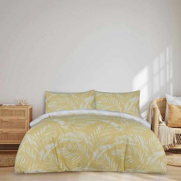 Smart Living Sketched Palm Duvet Cover With Pillowcases- Ochre