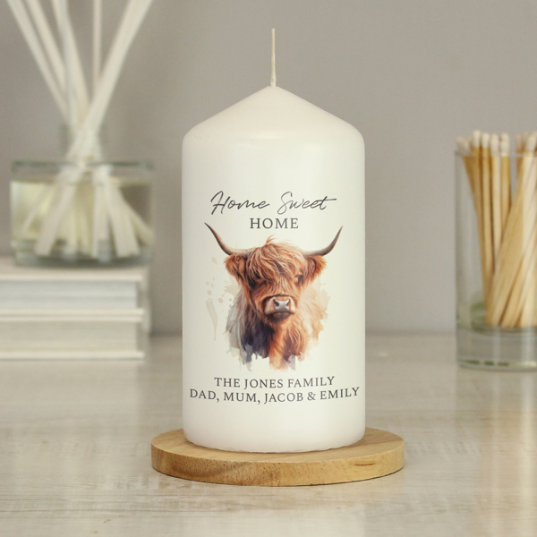 Personalised Memento Company Personalised Highland Cow Pillar Candle