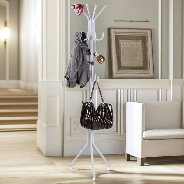 Rafaelo Mobilia Metal Coat Stand With 12 Hooks White