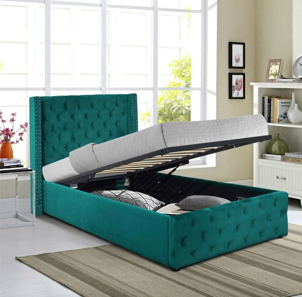 Comfy Living Winged Plush Velvet Ottoman Bed