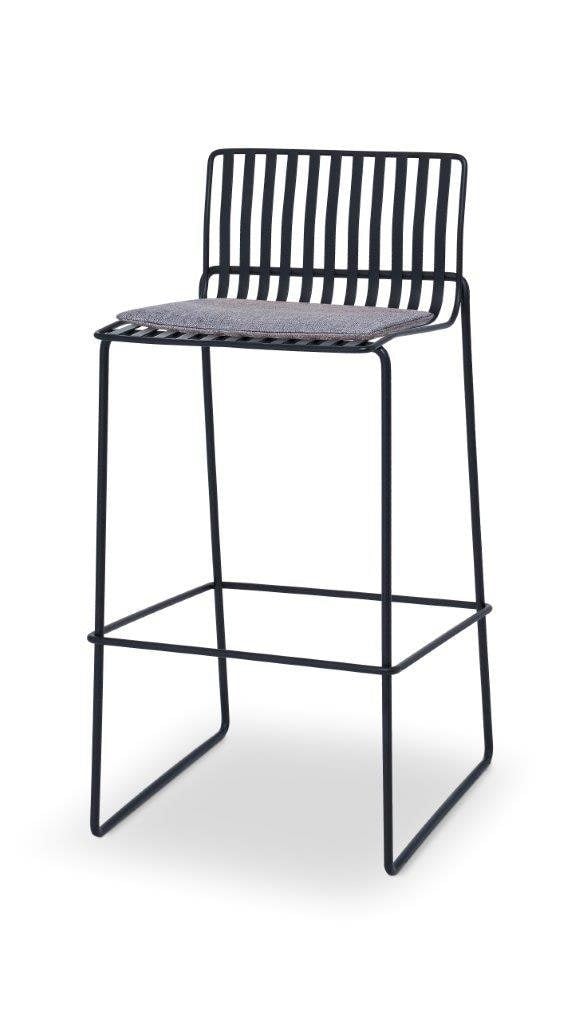Matt Black Bar Stool with Pewter Grey Seat Pad - Finn by Gillmore © GillmoreSPACE Ltd