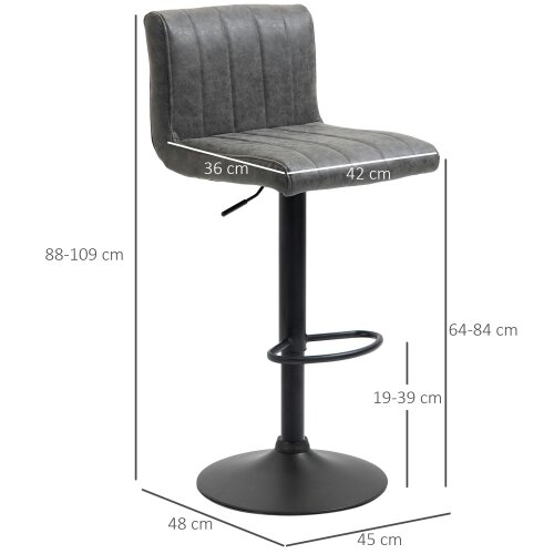 Wyld Haus Ralava Set Of 2 Faux Leather Grey Adjustable Swivel Bar Stools With Footrests