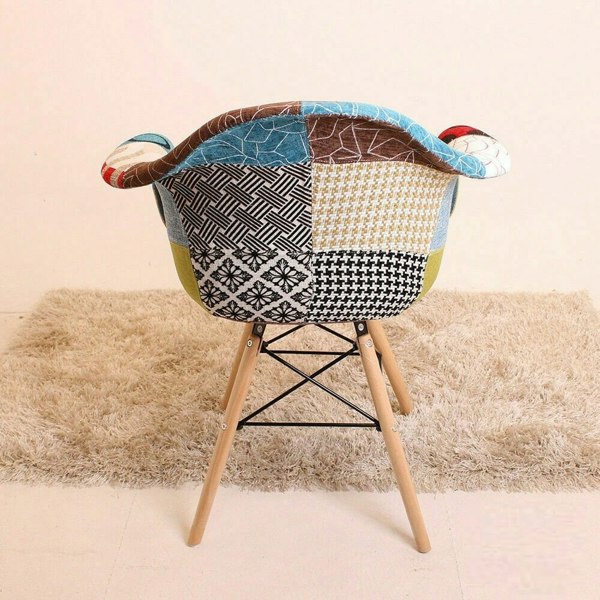 Life Interiors Single Colorful Patchwork Tub Accent Chair, Wooden Legs & Metal Wire Frame, Mid Century Modern Dining Chair