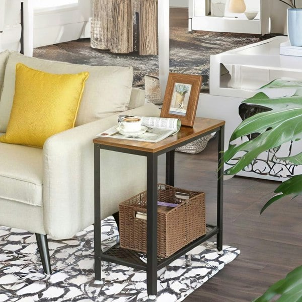 Rafaelo Mobilia 2 Tier Industrial Side End Table With Mesh Shelf Brown