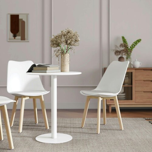 Wyld Haus Susuyo Metal And Wood White Round Dining Table With Steel Base 60 x 60 cm