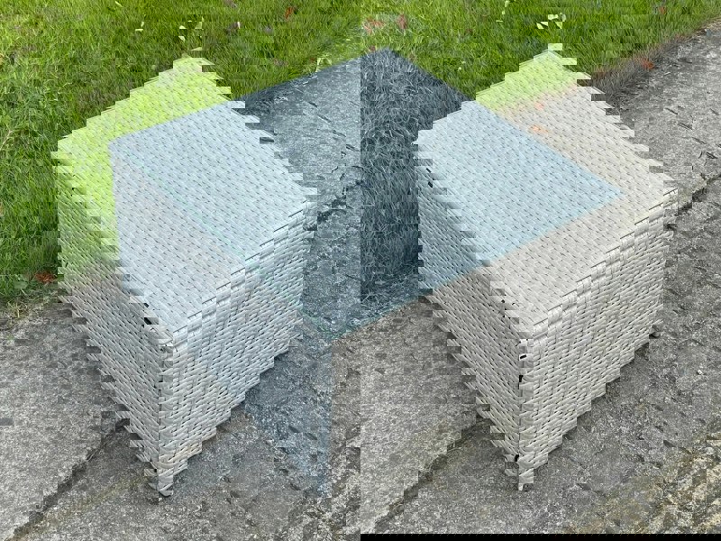 Fimous Rattan Square Outdoor Coffee Table With Tempered Glass Top - Light Grey