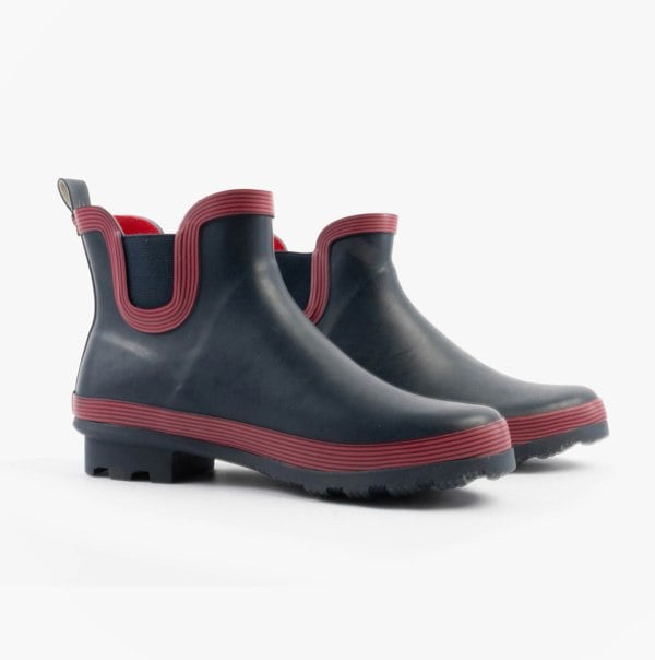 Stormwells W407C Womens Rubber Ankle Wellington Boots Navy/Red