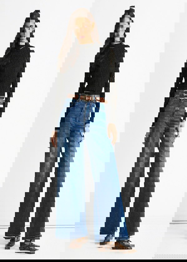 Gini London Blue Mid Rise Wide Leg Jeans