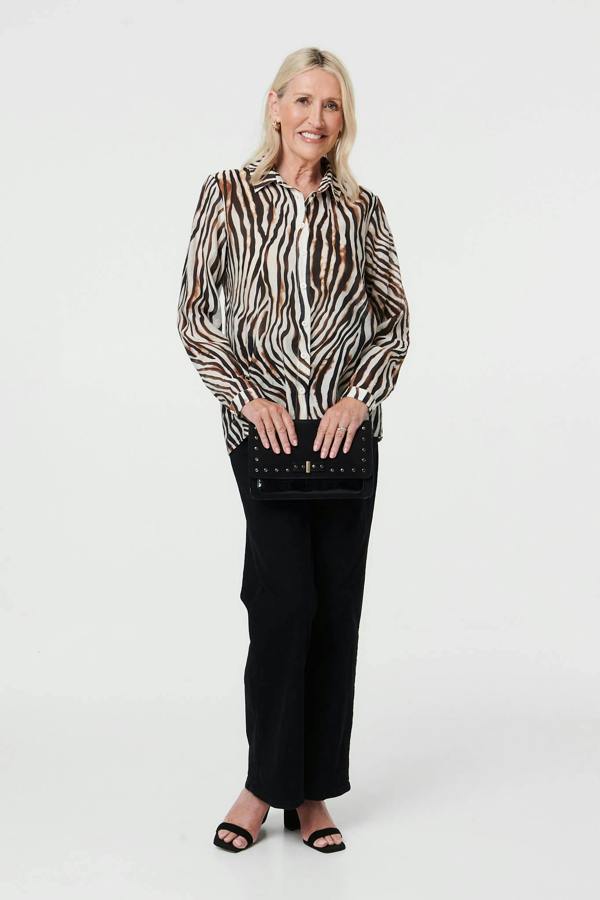Brown | Zebra Print Long Sleeve Shirt
