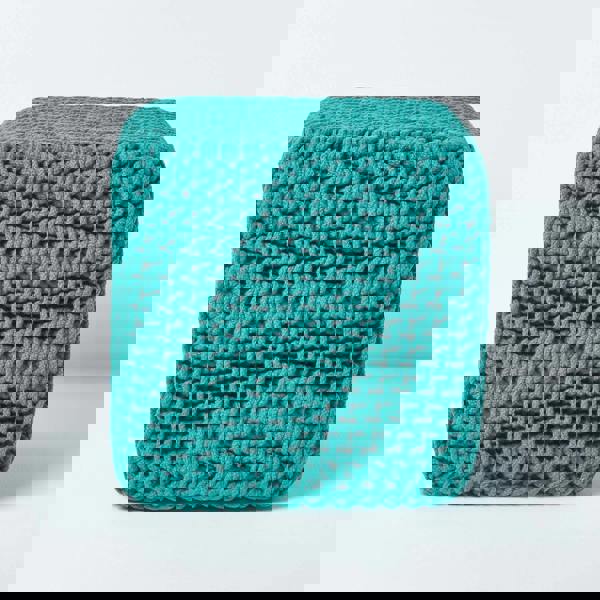 HOMESCAPES Cube Cotton Knitted Pouffe Footstool Bean Filled Hand Knitted