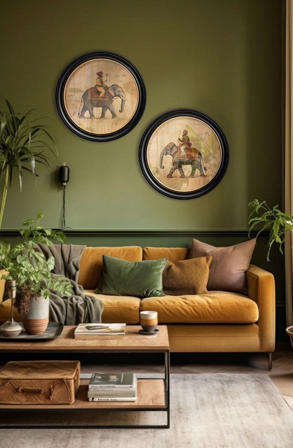 Exceptional Art Mughal Emperor on Elephant RF - Oxford round frame