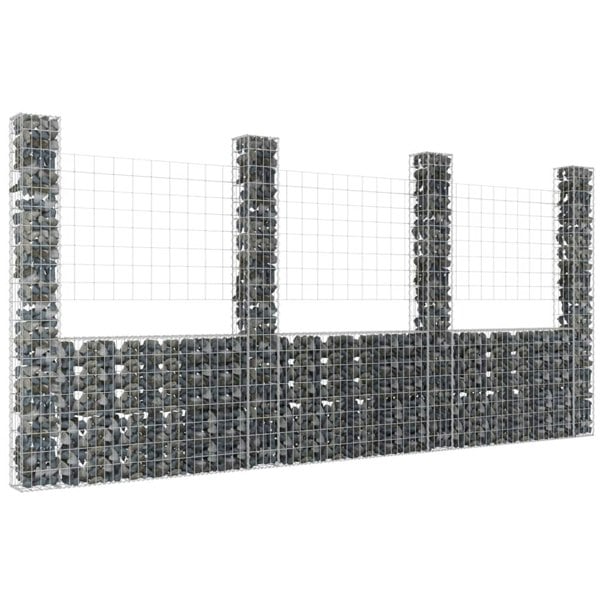 Berkfield U-shape Gabion Basket with 4 Posts Iron 380x20x200 cm