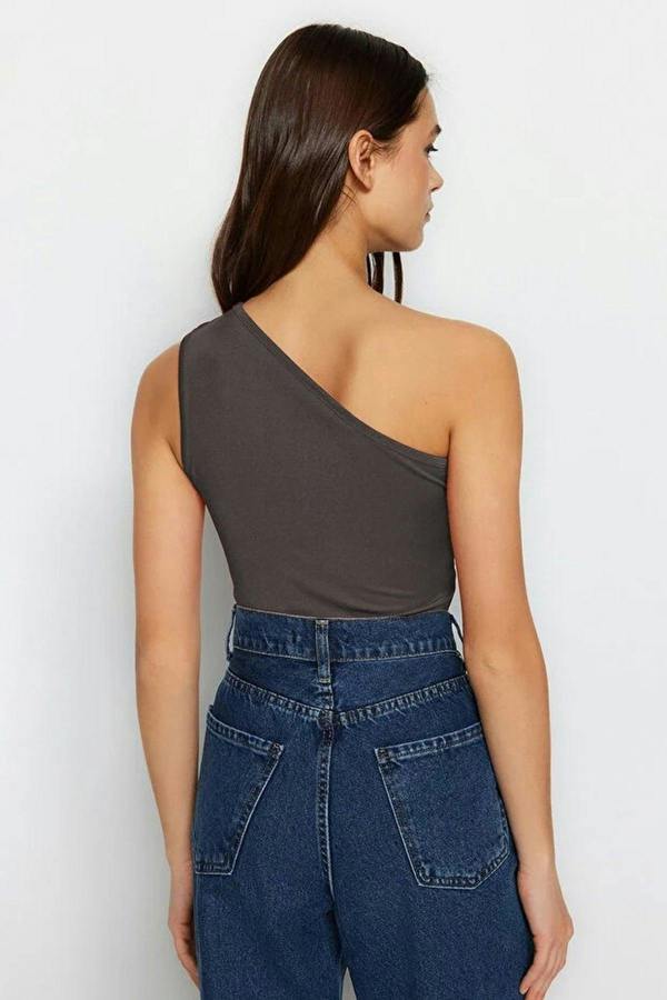 Asymmetric Neckline Cut Out Detail Single Sleeve Fitted Body