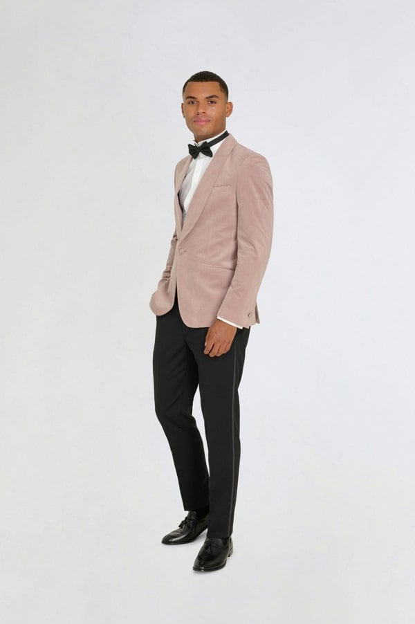 Harry Brown London Leo Velvet Tuxedo Dinner Jacket with Shawl Lapel Detail in Blush