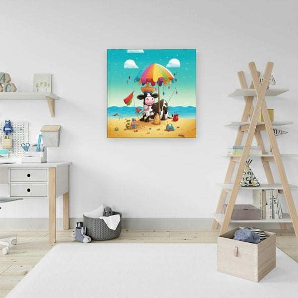 Warren Reed Cow On A Beach Holiday Canvas