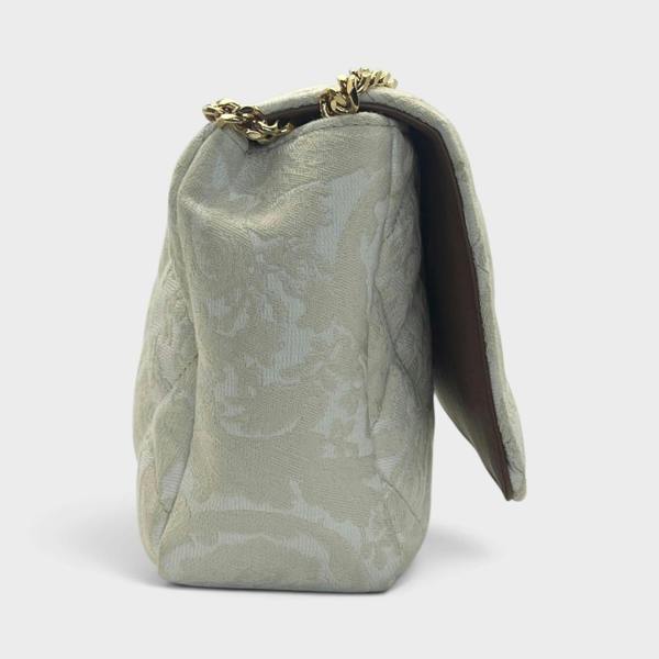 Supplied Fashion Versace Medusa Head medium shoulder bag in beige with quilted texture and gold chain strap side view