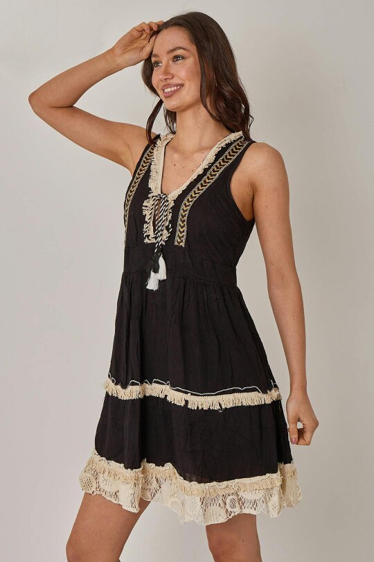 Elaina Fashion Boho Tiered Tassel Detail Dress