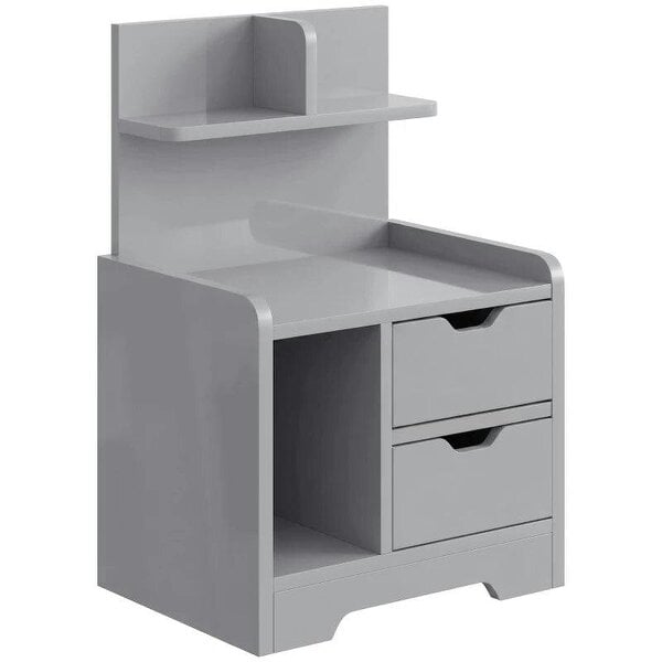 Bedside Table, Small Bedside Cabinet with 2 Drawers and Storage Shelves, Modern Nightstand for Bedroom, Grey