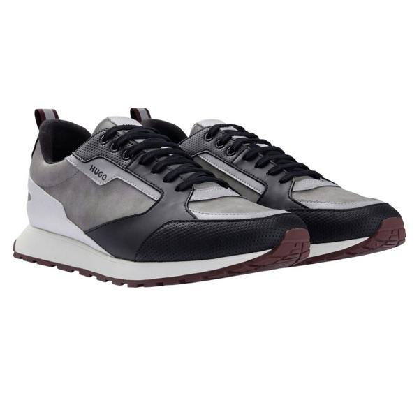 Hugo Unisex Adult Icelin Leather Running Trainers - Grey