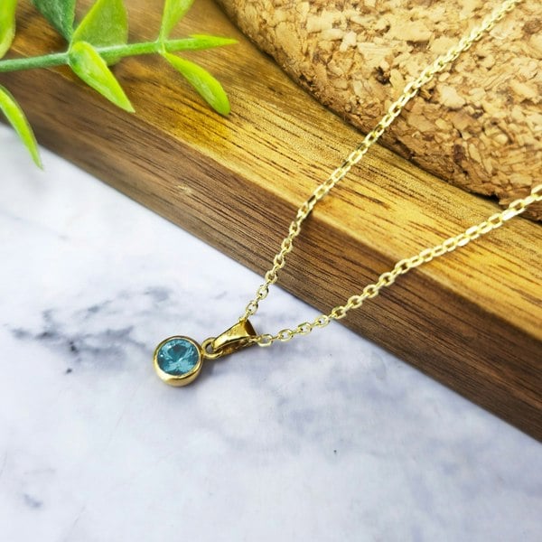 Mini Round Aquamarine March Birthstone Pendant Necklace