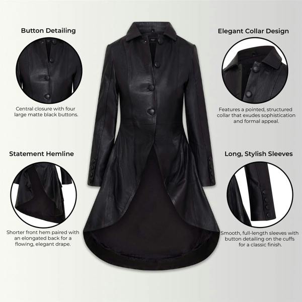 Infinity Leather Womens Gothic Full Length Victorian Leather Coat - Vantaa