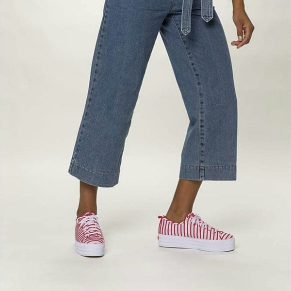 Keds Women's Triple Up Breton Stripe Canvas Shoes, White&Red