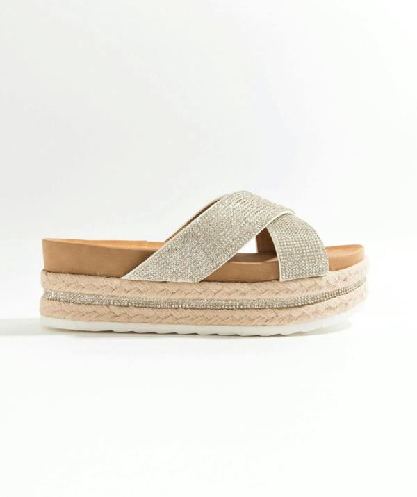 Pia Rossini Nour -  Rhinestone Embellished Wedged Sole Sandals