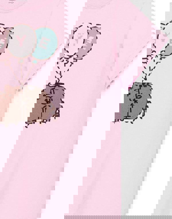 Pusheen Girls Pink Bye Balloons Short Sleeved T-Shirt