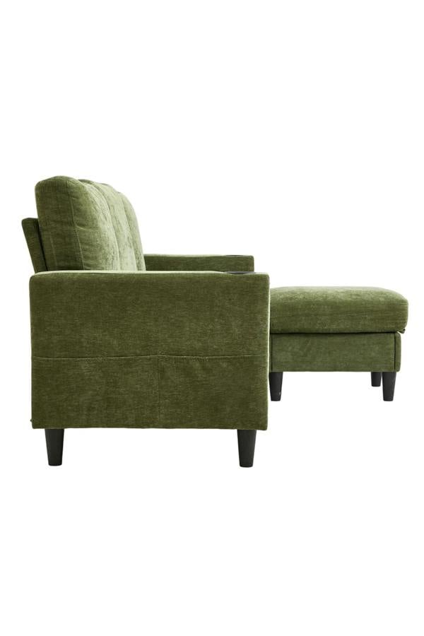Living and Home Polyester Upholstered L-Shaped 3-Seater Sectional Sofa with Ottoman