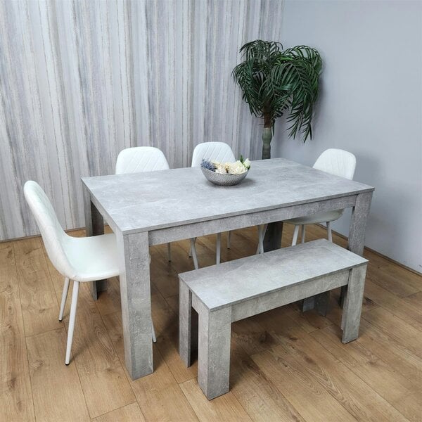 Kosy Koala Wooden Rectangle Dining Table Sets with Set of 4 Chairs, a Bench, Grey and White