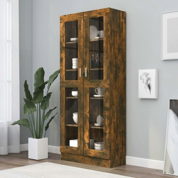 Berkfield Vitrine Cabinet Smoked Oak 82.5x30.5x185.5 cm Engineered Wood