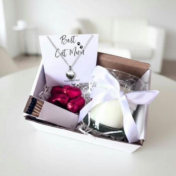 Aye Do Gifts Small Best Cat Mum Gift Hamper Necklace Chocs & Candle