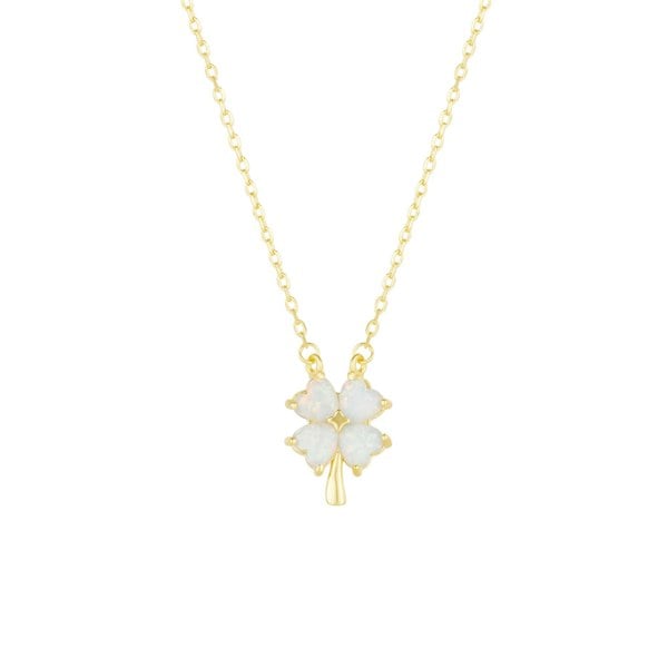 Spero London White Opal Four Leaf Clover Sterling Silver Necklace