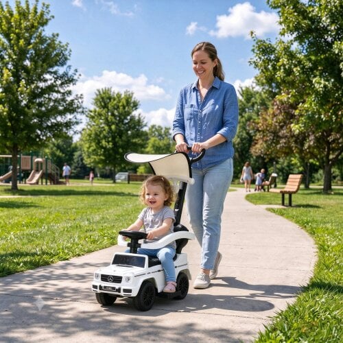 HOMCOM Kids Ride-on Push Car 3 in 1 Benz G350 Baby Floor Slider Walker, White