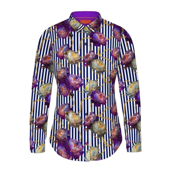 FLORAL ELEGANCE STRIPE & CHAIN WOMENS  PRINT SHIRT - Premium Men's Patterned Shirt by Claudio Lugli | Bold Design, Tailored Fit, Best Printed Shirts