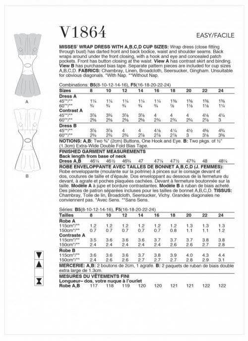 Vogue Sewing Pattern 1864, Dresses, Vintage Style for Women, B5 (8-10-12-14-16) - Easy