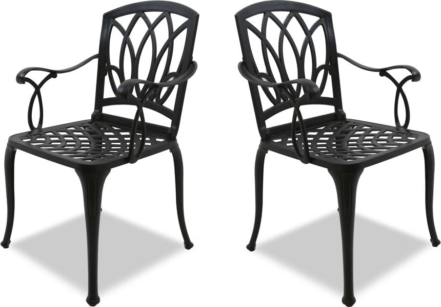 Centurion Supports Positano 2-Large Garden and Patio Bistro Chairs with Armrests in Cast Aluminium Black